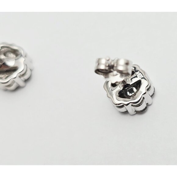 Beautiful 14K Solid White Gold Designer Round Cut Diamond Flower Stud Earrings - Picture 11 of 13